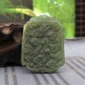 精致和田青玉和合二仙玉牌掛件