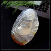 純天然冰彩玉髓彌勒笑佛掛件/玉緣軒正品