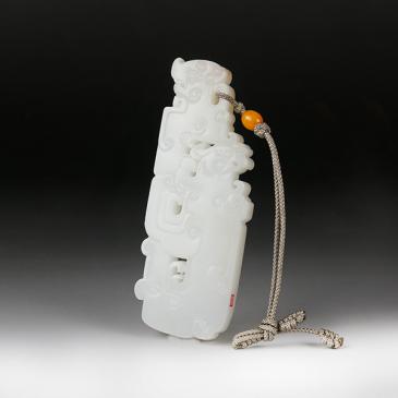 沈國忠作品新疆天然和田玉羊脂玉籽料把件螭龍玉雕大師收藏