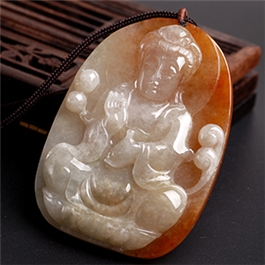 天然翡翠掛件--老坑糯種黃翡細膩瑩潤精致浮雕觀音