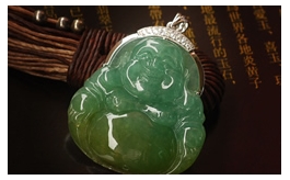 18K白金鑲鉆天然翡翠掛件--老坑冰種藍綠伴黃綠水潤晶瑩飽滿圓潤奢華鑲嵌大肚彌勒佛