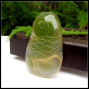純天然冰瑩綠玉髓鯉魚如意吊墜