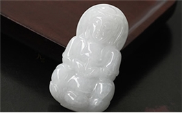 天然翡翠掛件--老坑糯種瑩白細膩精工雙面細雕觀音