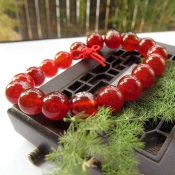 正品純天然紅瑪瑙蓮花佛字佛珠手鏈