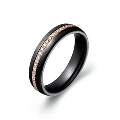瓷爱一生-炽爱陶瓷18K玫瑰金镶钻石戒指(黑)
