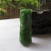 純天然新疆和田玉碧玉竹子蝙蝠吉祥掛件/玉緣軒正品