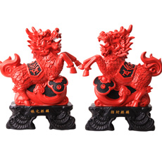 精品樹脂漆雕擺件★招財鎮宅對麒麟A款★招財鎮宅化煞旺人丁家居辦公風水擺件