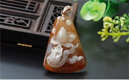 18K白金鑲鉆翡翠掛件--老坑冰糯種紅翡細潤晶瑩俏色巧雕佛手持蓮