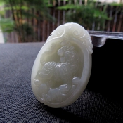 精美天然和田玉青白玉生肖虎玉牌掛件/新疆和田玉十二生肖虎項墜/玉石生肖吊墜玉虎玉墜/玉緣軒正品