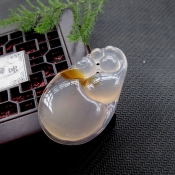 精品冰透純天然玉髓福祿壽掛件