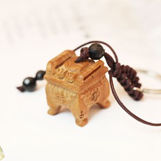 天然桃木手工雕刻鑰匙扣★一言九鼎鑰匙扣飾品★富貴招財車鑰匙掛件
