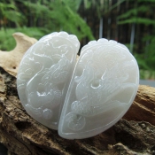 緬甸翡翠A貨冰瑩水潤龍鳳情侶對/玉石情侶飾品龍鳳玉佩/情侶對龍鳳玉墜/玉緣軒正品