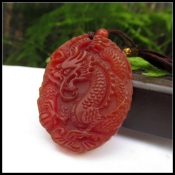 天然紅玉髓騰龍玉佩掛件