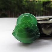 精美天然冰透巴西綠瑪瑙玉笑佛吊墜