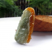 天然緬甸A貨翡翠玉半油青黃翡俏色騰龍掛件
