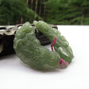 和田青玉半月牙龍鳳情侶佩/新疆和田青玉龍鳳對掛件/玉石龍鳳情侶吊墜/玉緣軒正品