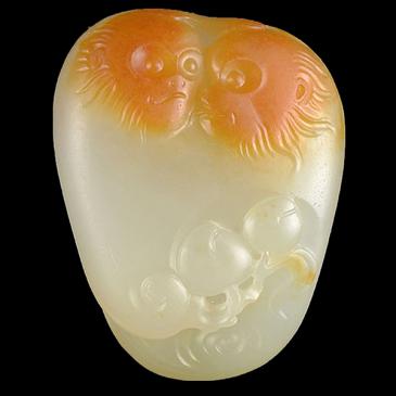 趙顯志作品新疆天然和田玉籽料掛件靈猴獻(xiàn)壽玉雕大師收藏