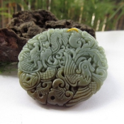 純天然新疆和田玉青玉帶糖龍鳳呈祥玉佩掛件/玉緣軒正品