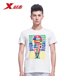 特步純棉男款時尚休閑T恤衫舒適清爽印花短袖圓領上衣986229019162