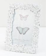 WhiteFloralAndButterflyDiamanteFrame4x6