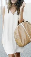 WhiteVNeckSleevelessDress