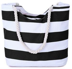 Stripes Color Block Canvas Shoulder Bag