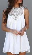 SplicedOpenworkWhiteChiffonDress