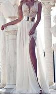 ChiffonPlungingNeckSleevelessWhiteMaxiDress