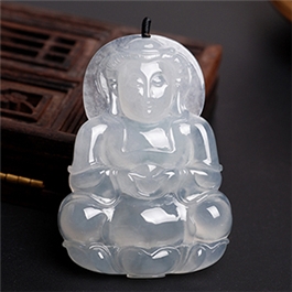 天然翡翠掛件--老坑冰種潤澤晶瑩精雕辟邪觀音