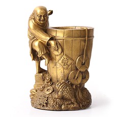 開光銅器劉海戲金蟾筆筒★三足金蟾辦公家居工藝品擺件★財源興旺幸福美好