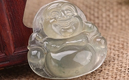 天然翡翠掛件--老坑冰種黃翡細膩瑩潤雙面精雕彌勒佛