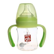 好孩子母乳实感宽口径握把吸管玻璃奶瓶120ml(粉绿)B80369