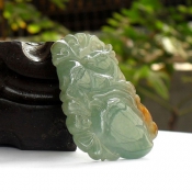 翡翠A貨雙面工藝冰瑩俏色福祿壽全掛件
