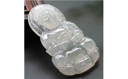 天然翡翠掛件--老坑冰種瑩白均色細膩晶瑩雙面精雕觀音