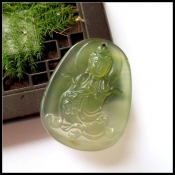 天然通透草綠瑪瑙玉觀音掛件