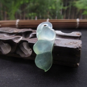 純天然冰種岫玉湖綠福豆吊墜/玉緣軒正品