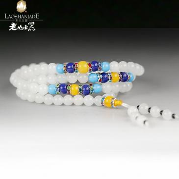 和田玉圓珠形手串切工精細(xì)色澤白