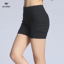 夏季新款两侧抽皱运动短裤女士专业跑步健身五分裤