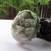 綠白天然獨玉辟邪護身鬼頭皮帶扣/玉石腰飾腰帶扣/玉緣軒正品