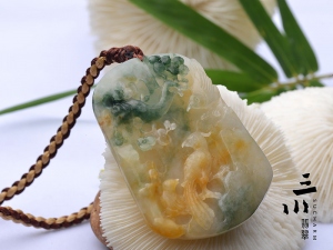 冰糯種三彩天然A貨翡翠福祿壽喜吊墜