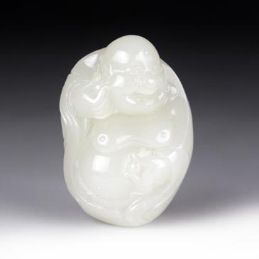 陶虎“虎”款新疆天然和田玉白玉掛件佛玉雕大師收藏