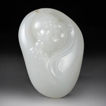 龔克勤作品新疆和田玉白玉籽料掛件彌勒佛玉雕大師收藏