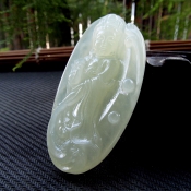 精美純天然遼寧岫巖玉站像大觀音掛件