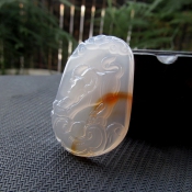 精致純天然冰彩玉髓朱砂紅生肖牛掛件