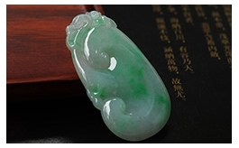 天然翡翠掛件--老坑冰種陽綠飄花雙面精雕萬事如意