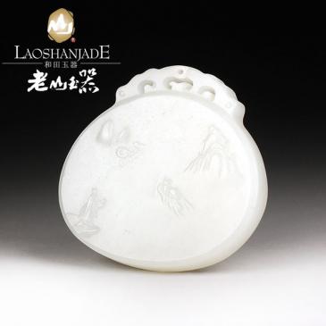 和田玉玉牌風(fēng)景雕工細(xì)致帶證書