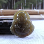 天然和田玉糖色笑佛吊墜