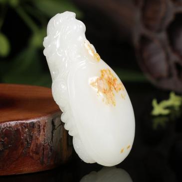 周雁明大師作品和田玉羊脂玉籽料掛件瑞獸精雕吊墜
