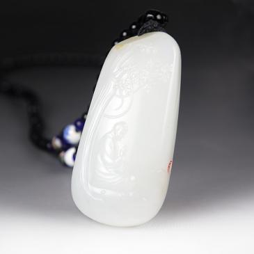 陶虎作品“虎”款新疆天然和田玉羊脂玉掛件悟道63.32g玉雕大師收藏