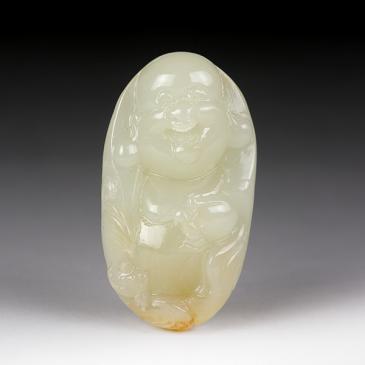 新疆天然和田玉青白玉掛件佛24.06g專柜正品附帶證書